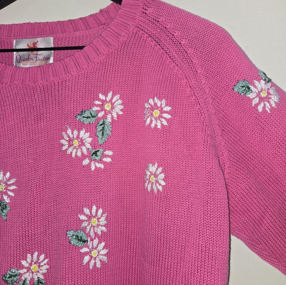 Vintage Quacker Factory Embroidered Flower Sweater Medium - Picture 2 of 6
